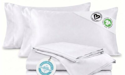 Delilah Home Sustainable Living 100% Organic Cotton Split King Bed Sheet Set, Certified by GOTS and Vegan.org, 300 Gram TC, Proudly Made in Portugal, 5 Piece Set, White White Split King product image