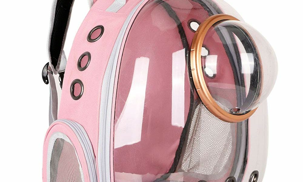Pet Space Capsule Backpack, Small Medium Cat Puppy Dog Carrier, Transparent Breathable Heat Proof, Pet Carrier for Travel Hiking Walking Camping, Pink product image