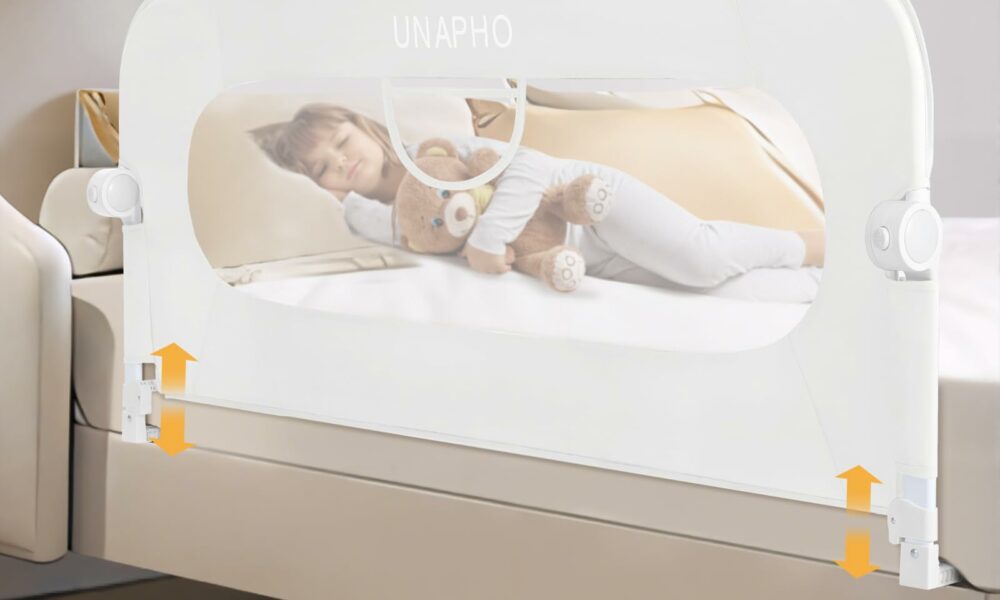 Bed Rail for Toddlers,Swing Down Kids Bed Rails Guard for Twin,Full,Queen,Bunk Size Bed,Extra Tall Child Bed Rail Guard with Reinforced Anchor Safety System,32" L x 29.5" H,White White 32 Inch product image