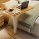 Solid Wood Overbed Bedside Table with Hidden Casters, Adjustable Hospital Bed Table Rolling Laptop Desk with Split Dual Desktop & Pneumatic Gas Spring Lift for Hospital, Home Use (Natural) product image