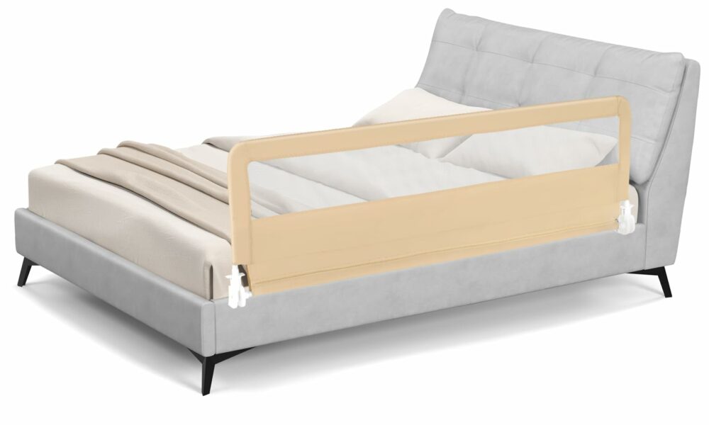 BABY JOY Bed Rails for Toddlers, 71'' Extra Long, Upgraded Swing Down Bed Guard w/Safety Strap, Folding Baby Bedrail for Kids Twin, Double, Full Size Queen & King Mattress (71-Inch, Beige) Beige 71-Inch product image