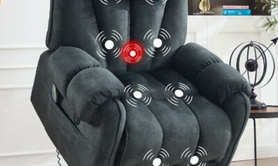 CANMOV Power Lift Recliner Chair for Elderly with Massage & Heat, Overstuffed Recliner Chairs for Adults, Electric Recliners with Type-C & USB Port, Side Pockets, for Living Room, Grey Greenish-gray product image