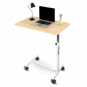 Mobiclinic®, Overbed Table with Wheels, Side Table, Modelo Meseta, Wheel Rolling Tray, Working, Reading, Eating Breakfast, Laptop Table, Hospital/Bedroom, Ajustable Table, Wood Tabletop, Portable product image