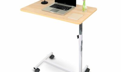 Mobiclinic®, Overbed Table with Wheels, Side Table, Modelo Meseta, Wheel Rolling Tray, Working, Reading, Eating Breakfast, Laptop Table, Hospital/Bedroom, Ajustable Table, Wood Tabletop, Portable product image