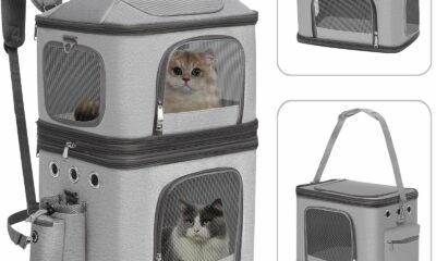 Detachable Double Pet Carrier Backpack for Cats and Small Dogs, Cat Travel Carrier for 2 Cats, Perfect for Traveling/Hiking/Camping, Grey product image