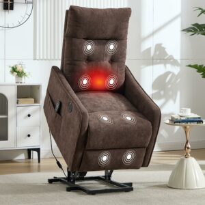 Power Lift Recliner Chair with Vibration Massage and Heat for Petite Elderly, Small Lift Chair with Side Pocket Remote Control, Infinite Position, Polyester Fabric Brown Brown Polyester Fabric