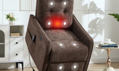 Power Lift Recliner Chair with Vibration Massage and Heat for Petite Elderly, Small Lift Chair with Side Pocket Remote Control, Infinite Position, Polyester Fabric Brown Brown Polyester Fabric product image