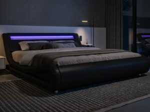 Allewie King LED Platform Bed Frame with Adjustable Headboard