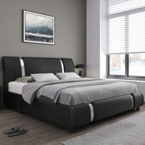 Keyluv Modern Faux Leather Platform Bed Frame Queen