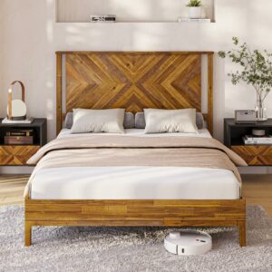 Bme Vivian 14 Inch Deluxe Bed Frame with Headboard, Rustic & Scandinavian Style with Solid Acacia Wood, No Box Spring Needed, 12 Strong Wood Slat Support, Easy Assembly, Queen, Rustic Golden Brown Vivian Bed Frame Rustic Golden Brown Queen product image