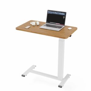 Ywin Medical Overbed Table in Light Oak, Pneumatic Lift Adjustable Bedside Table with Wheels for Hospital and Home, Light Wood Look Tray Desk for Couch, Bed (Light Rustic Brown) Light Rustic Brown 28''W X16''D product image