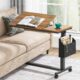 Tribesigns Height Adjustable C Shaped End Table with Wheels and Side Pocket, Mobile Sofa Snack Table with Tiltable Drawing Board, Laptop Side Tray Table for Couch Bed (Walnut Brown) product image