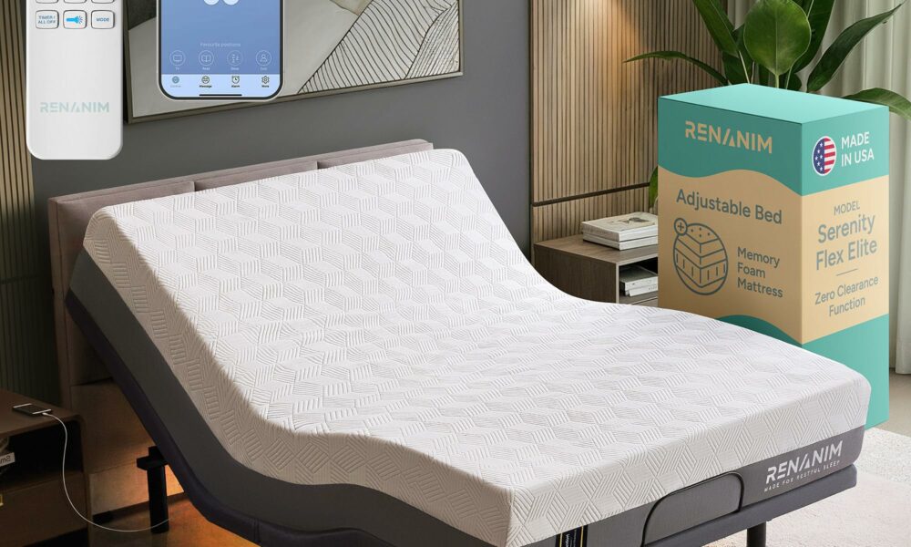 SFE Adjustable Bed with Mattress & Massage, Queen Adjustable Bed Frame + Medium Mattress - Cooling Gel Memory Foam Mattres, USB, UnderBed Light, Wireless Remote Queen Adjustable Bed + Medium Mattress product image