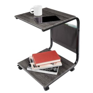 Seville Classics Airlift Height Adjustable Mobile Rolling Laptop Cart Computer Workstation Desk, Table for Home, Office, Classroom, Hospital, w/Wheels, Black, Tilt w/Side Table (28") (New Model) Rustic Ashwood C-Shape Table (19") product image