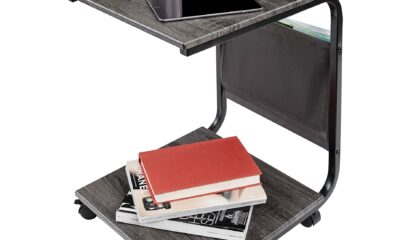 Seville Classics Airlift Height Adjustable Mobile Rolling Laptop Cart Computer Workstation Desk, Table for Home, Office, Classroom, Hospital, w/Wheels, Black, Tilt w/Side Table (28") (New Model) Rustic Ashwood C-Shape Table (19") product image