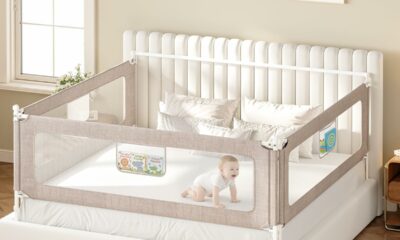 VBABY 3-Piece King Size Bed Rails for Toddler, Adjustable Height Baby Bed Rail Guard, Reinforced Bed Protection Fence for Baby, Grey, 74.8 x 78.7 x 78.7 in product image