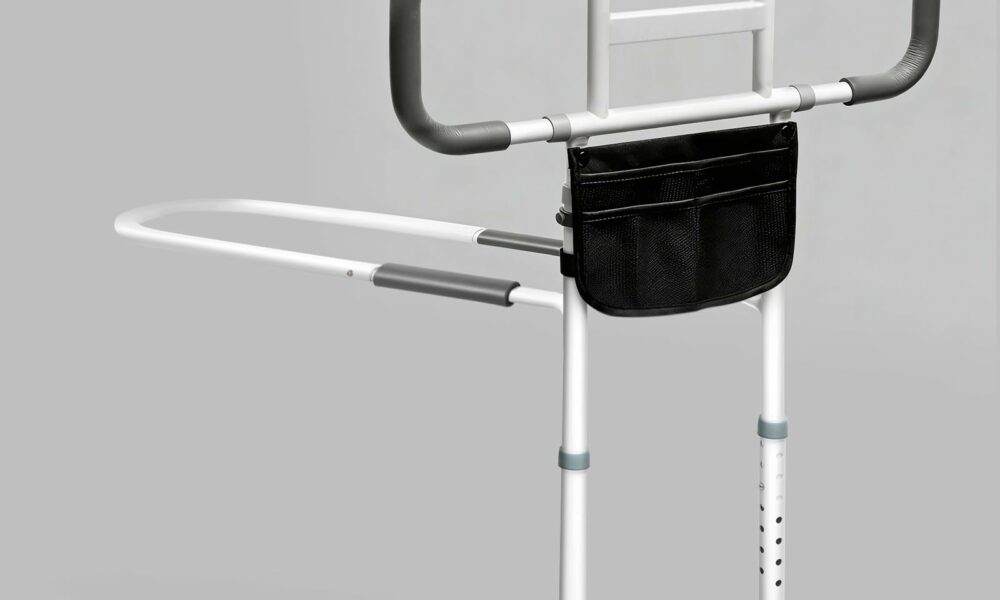 YEEGO DIRECT Bed Rails for Elderly Adults Safety, Adjustable Heights Bed Assist Rails for Seniors with Motion Light, Storage Pocket,Handle Handrails & Support Legs,Up to 400 Lbs Fit All Bed (Gray) Grey product image