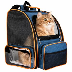 Discala Cat Backpack Carrier for Medium Small Dog Cat up to 20lbs, Pet Carrier Backpack, Ventilated Mesh Soft Sided Dog Backpack Carrier for Travel, Hiking, Outdoor Use - Blue