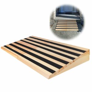 6" Rise Wooden Threshold Ramp for Home Steps, Door Ramp for Wheelchair/Walker/Cart/Scooter, Multipurpose Door Ramp with Non-Slip Stripes(35.4" W*6.0" H, Solid Wood, 800LBs Capacity) 6IN*2 product image