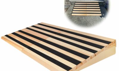6" Rise Wooden Threshold Ramp for Home Steps, Door Ramp for Wheelchair/Walker/Cart/Scooter, Multipurpose Door Ramp with Non-Slip Stripes(35.4" W*6.0" H, Solid Wood, 800LBs Capacity) 6IN*2 product image