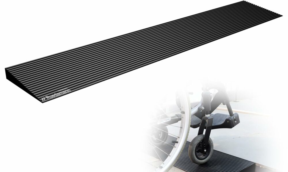 Ruedamann 1" Rise Threshold Ramp for Doorways, Sturdy Rubber Threshold Ramp, Non-Slip Power Door Ramps for Wheelchairs is Adjustable and Cuttable for Doorways,Curb, Scooters, Driveways Ribbed Non-Slip Design 1" Rise product image