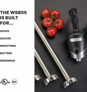 Waring Commercial Big Stix Heavy Duty Stick Immersion Hand Held Blender, 14" Removable Shaft, 1 HP, 750 Watt, Variable Speed Motor, Professional Restaurant Grade, 15 Gal Capacity, 120V, 5-15P WSB55, Black/Silver WSB55 14" Shaft | 15 Gallon Capacity product image