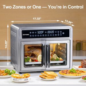 HotKing Dual-Zone Air Fryer Toaster Oven Combo, 28 QT Extra Large, Non Toxic Stainless Steel Convection Oven with French Door, Countertop Airfryer with Window, Racks, Rotisserie, Dehydrator, ETL Rated 28 Quart product image