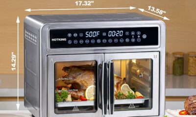 HotKing Dual-Zone Air Fryer Toaster Oven Combo, 28 QT Extra Large, Non Toxic Stainless Steel Convection Oven with French Door, Countertop Airfryer with Window, Racks, Rotisserie, Dehydrator, ETL Rated 28 Quart product image