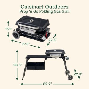 Cuisinart Prep ‘N Go Folding Gas Grill, Portable Stand-Up Propane Grill with Compact Fold and Storage Tote, Wheels and Side Table, 18,000 BTUs for Camping, Tailgating, Outdoor Cooking product image