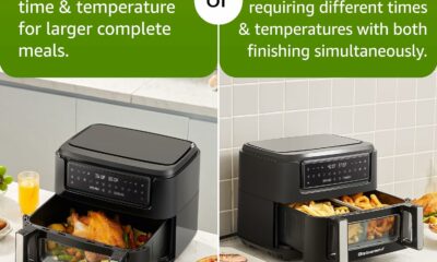 Elite Gourmet Dual Zone Air Fryer Oven, 11QT Capacity with Divider, PFAS Free Nonstick, SYNC FINISH, 10 Preset Functions, Bake, Roast, Broil, Air Fry, Toast, Dehydrate, 1600W, with 25 Recipes, Black 11 Quart Black product image