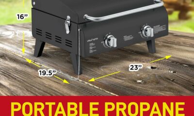 Black Portable Gas Grill, Dual 10,000 BTU Burners, 275 Sq.In Cooking Space, Push-to-Start Ignition, Wind-Proof Lid with Built-in Thermometer, Perfect for Camping Tailgates & Backyard BBQ Cookouts product image