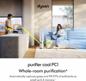 Dyson Purifier Cool PC1, HEPA Air Purifier Tower Fan, App and remote controlled, 350° oscillation, 10 levels, bladeless (White)